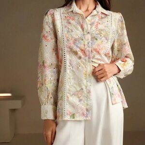 Floral Lace Trim button down shirt